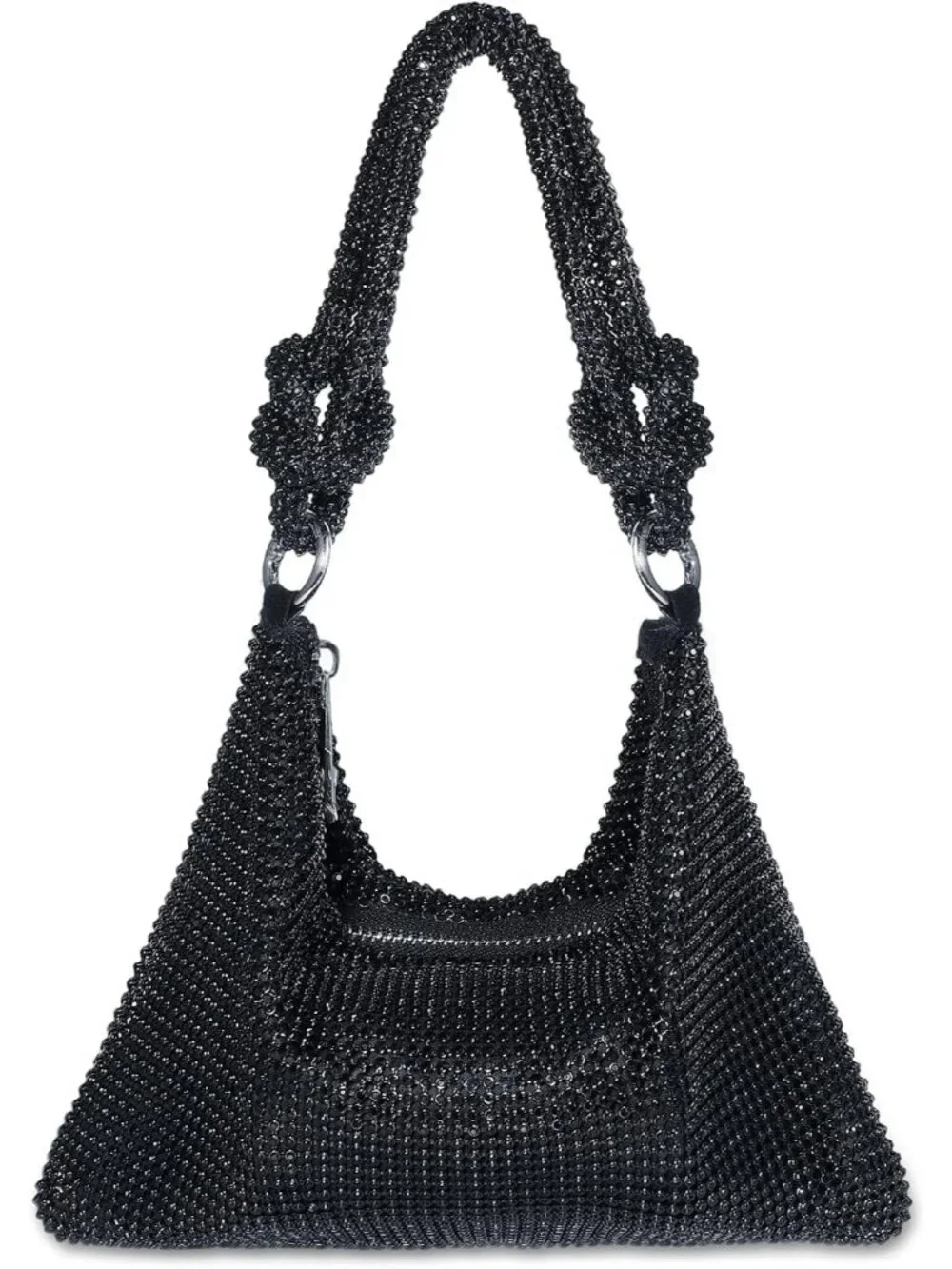 Women’s Black Rhinestone Mesh Clutch Evening Handbag Wedding Party Purse